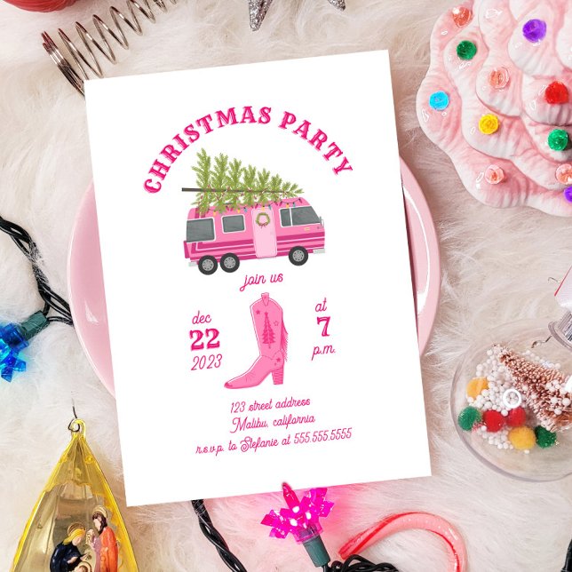 Coastal Cowgirl Christmas Party RV Camper Pink Invitation (Creator Uploaded)