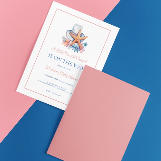 Coastal Cowgirl Hat and Seashells Baby Shower Invitation (Creator Uploaded)