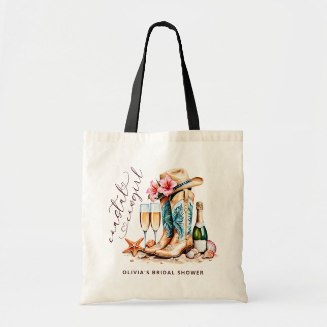 Coastal Cowgirl Modern Watercolor Bridal Shower Tote Bag (Front)