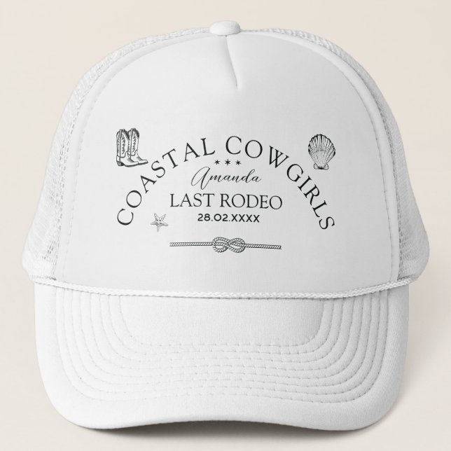 Coastal Cowgirl Nautical Western Bachelorette Trucker Hat (Front)