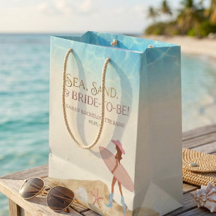 Coastal Cowgirl pink Bachelorette Sea Sand Beach  Medium Gift Bag