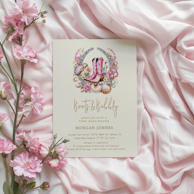 Coastal Cowgirl Pink Boots Bridal Shower Invitation (Creator Uploaded)