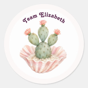 Coastal Cowgirl Pink Cactus Seashell Bachelorette Classic Round Sticker