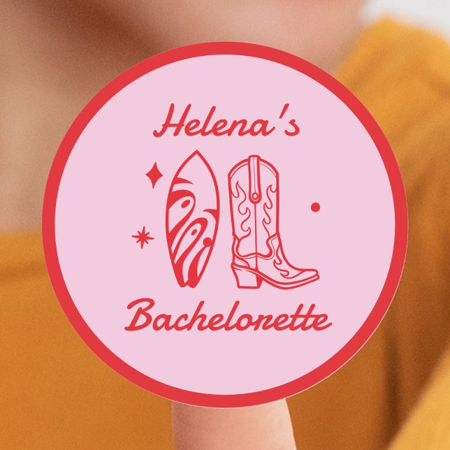 Coastal Cowgirl Red & Pink Bachelorette Classic Round Sticker (Coastal Cowgirl Red & Pink Bachelorette Classic Round Sticker
)