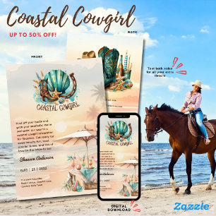 ⭐Coastal Cowgirl Rustic Beach Bachelorette Bridal  Invitation