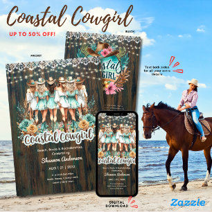 ⭐Coastal Cowgirl Rustic Beach Bachelorette Bridal Invitation