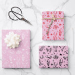 Coastal Cowgirl Set of 3 Western Christmas Gift Wrapping Paper Sheet<br><div class="desc">Set of 3 coastal cowgirl unique Christmas gift wrapping paper in 3 colours (pink and red,  white,  and black). Design with illustrations of surfboards,  cowboy boots,  hats,  horseshoes,  buffaloes,  and more.</div>