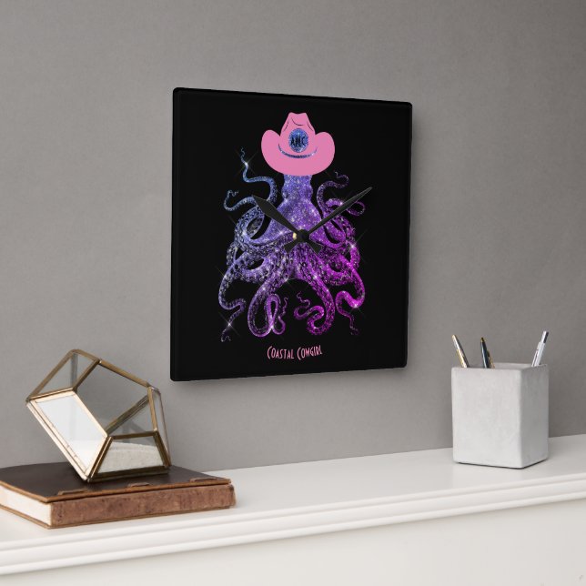 Coastal Cowgirl Silver Pink Monogram Wall Clock (Office)