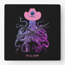 Coastal Cowgirl Silver Pink Monogram Wall Clock