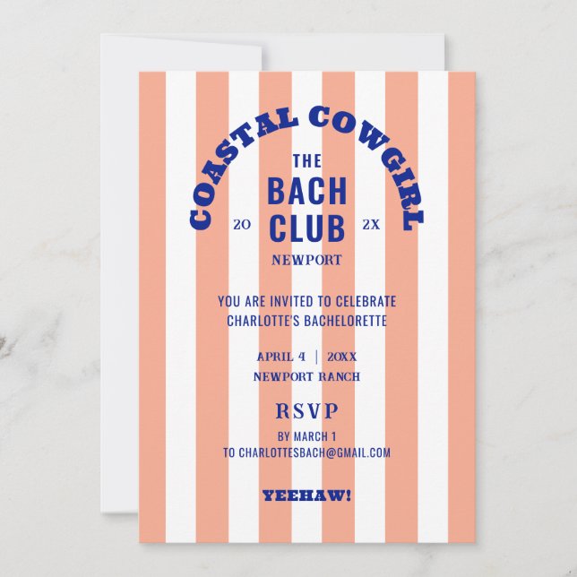 Coastal Cowgirl The Bach Club Bachelorette Party Invitation (Front)