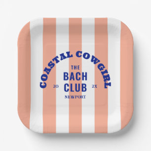 Coastal Cowgirl The Bach Club Pink Cabana Stripe Paper Plate