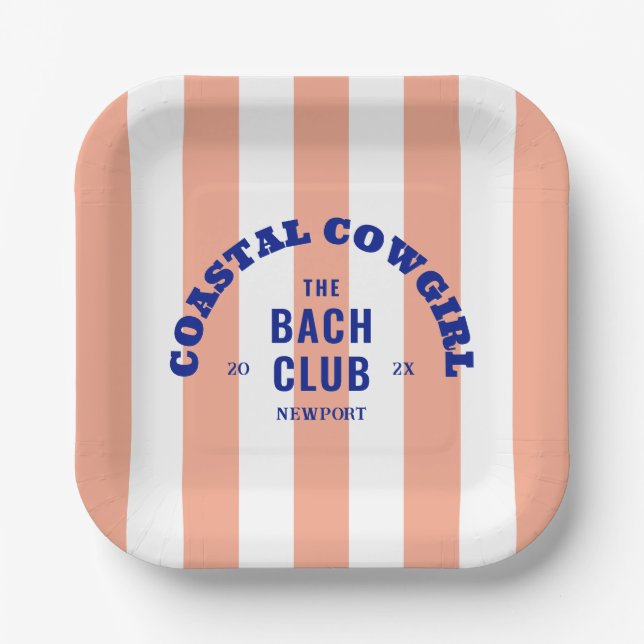 Coastal Cowgirl The Bach Club Pink Cabana Stripe Paper Plate (Front)