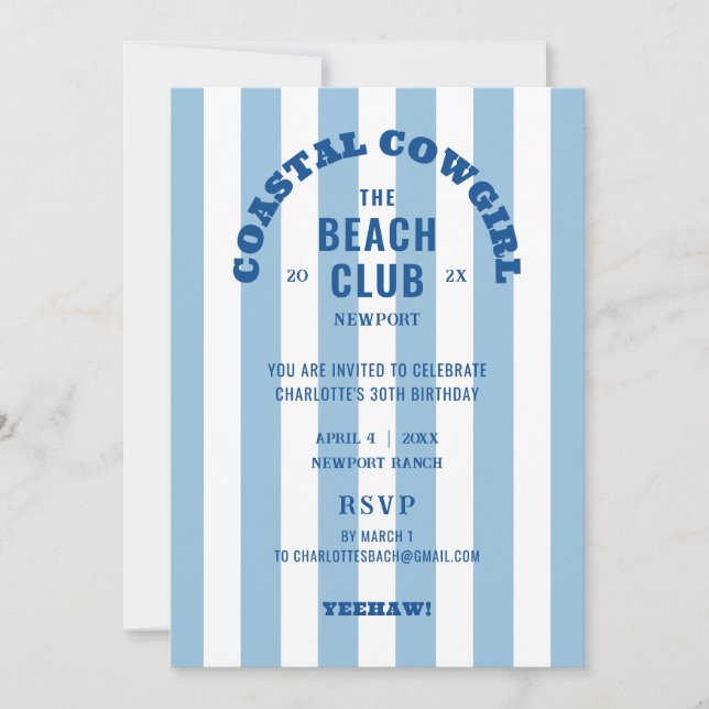 Coastal Cowgirl The Beach Club 30th Birthday Party Invitation (Front)