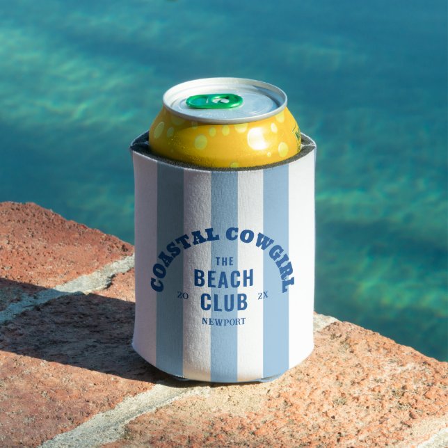Coastal Cowgirl The Beach Club Blue Cabana Stripe Can Cooler (In Situ Pool)