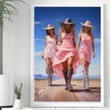 Coastal Cowgirl Trio in Colourful Pink Dresses 