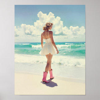 Coastal Cowgirl – Vintage Style Pink Boots Poster