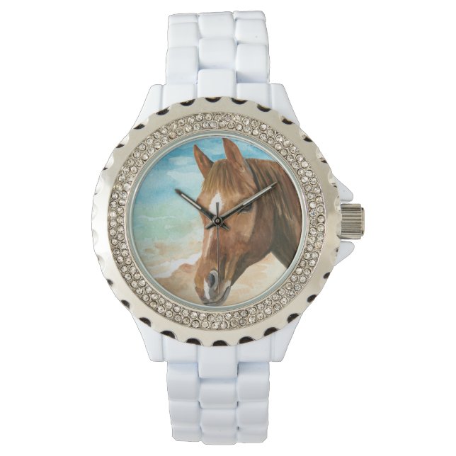 Coastal Cowgirl Watercolor Beach and Horse Watch (Front)