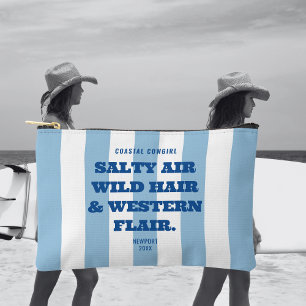 Coastal Cowgirl Western Flair Blue Cabana Stripe Accessory Pouch