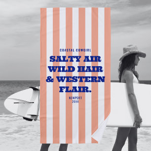 Coastal Cowgirl Western Flair Pink Cabana Stripe Beach Towel