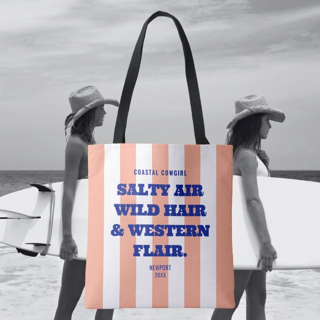 Coastal Cowgirl Western Flair Pink Cabana Stripe Tote Bag (Creator Uploaded)
