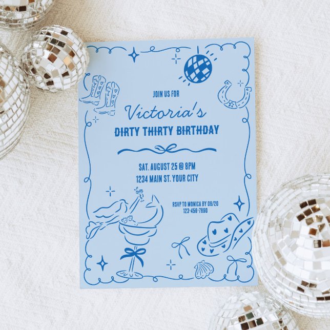 Coastal Cowgirl Whimsical Birthday Invitation (Coastal Cowgirl Birthday Invite)