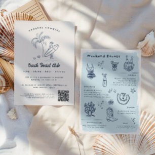 Coastal Cowgirl   Whimsical Doodle Bachelorette Invitation