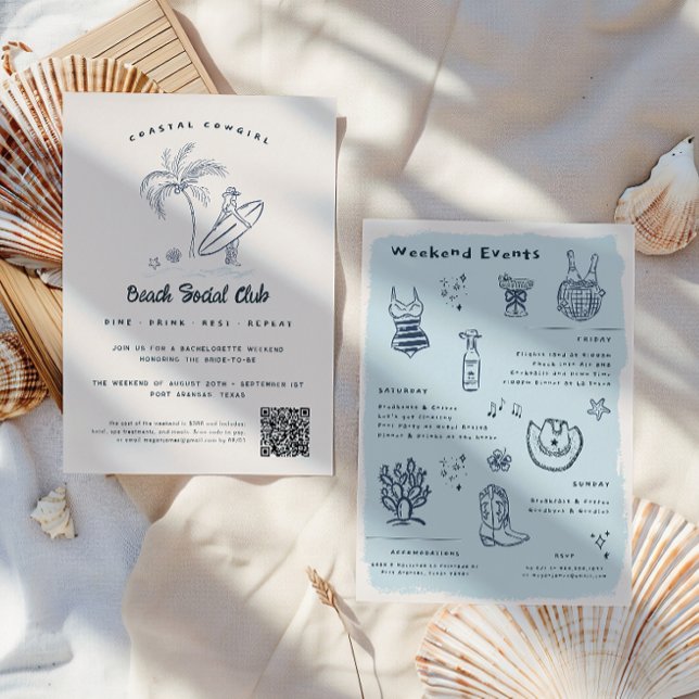 Coastal Cowgirl | Whimsical Doodle Bachelorette Invitation (Creator Uploaded)