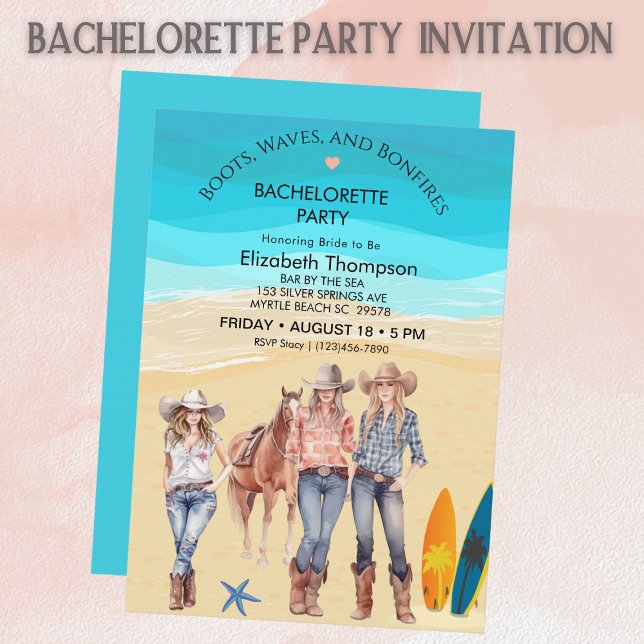 Coastal Cowgirls Beach Bachelorette Party Invitation (Creator Uploaded)