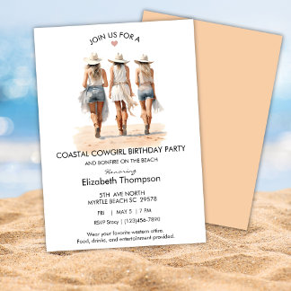 Coastal Cowgirls Beach Birthday Invitation