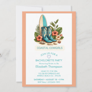 Coastal Cowgirls Boots Bachelorette Weekend Invitation