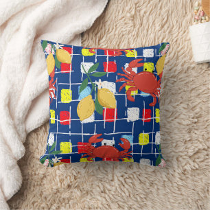 Coastal Crab and Lemon Pattern Cushion