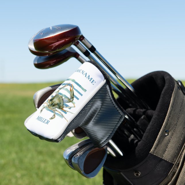 Coastal Crab Art with Course Name, Personalised Golf Head Cover (In Situ)