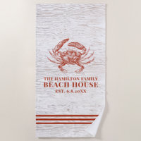 Coastal Crab Beach House Rustic Wood Family Name