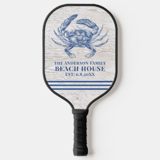 Coastal Crab Beach House Rustic Wood Family Name Pickleball Paddle