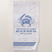 Coastal Crab Beach House Rustic Wood Family Name