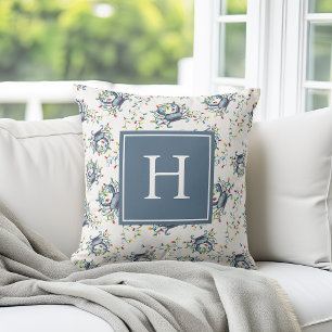 Coastal Crab Christmas Lights Monogram Cushion