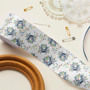 Coastal Crab Christmas Lights Satin Ribbon