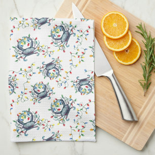 Coastal Crab Christmas Lights Tea Towel