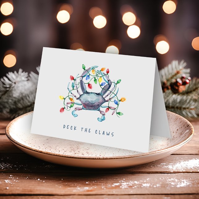 Coastal Crab “Deck the Claws” Folded Holiday Card (Creator Uploaded)