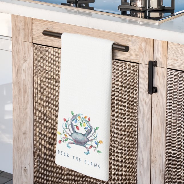 Coastal Crab “Deck the Claws” Holiday Tea Towel (Creator Uploaded)