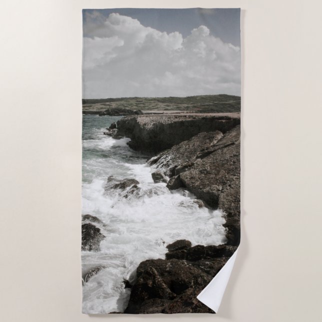 Coastal Crashing Waves Beach Towel (Front)