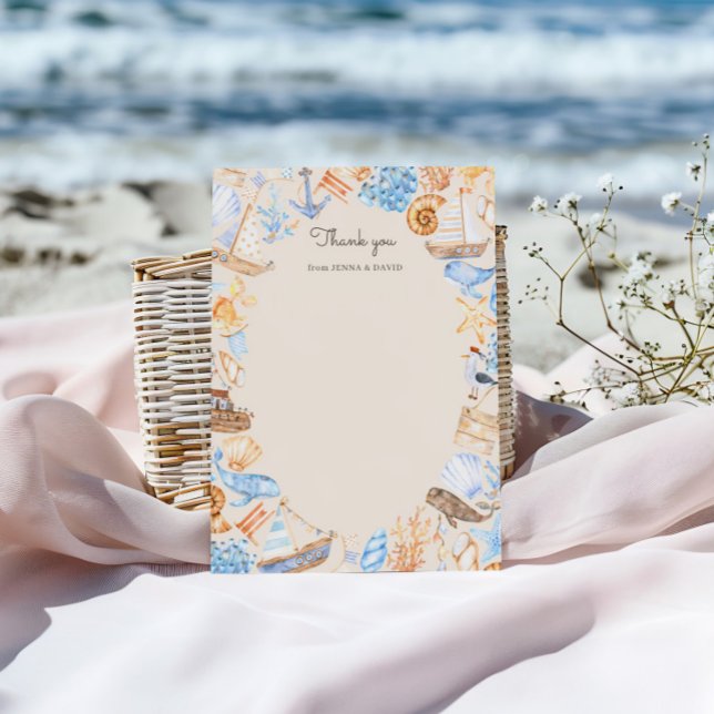 Coastal Cute Boats And Sea Animals Thank You Card (Creator Uploaded)