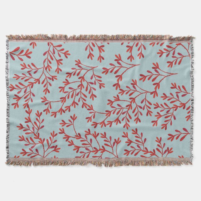 Coastal Decor Coral & Ocean Blue Throw Blanket (Front)