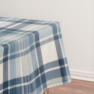 Coastal Denim Blue & Cream Tartan Plaid Tablecloth