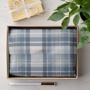 Coastal Denim Blue & Cream Tartan Plaid Tissue Paper