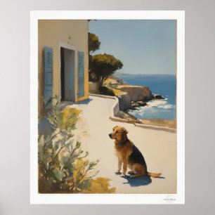 Coastal Dog Canvas, Golden Retriever Sea View Poster
