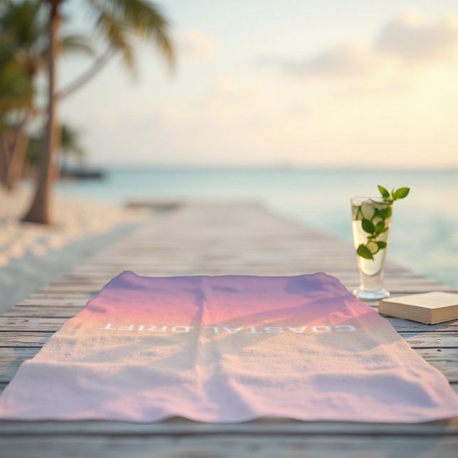Coastal Drift - Pastel Sunset Gradient Beach Towel (Coastal Drift Towel. Luxurious comfort in a serene lavender-peach gradient.)