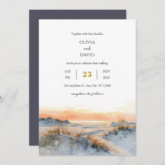 Coastal Dunes Golden Sunset Evening Beach Wedding  Invitation