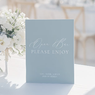 Coastal Dusty Blue & White Open Bar Wedding Sign