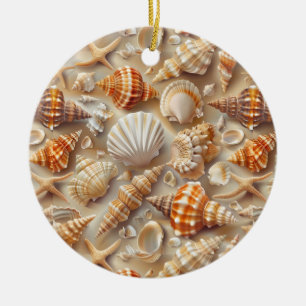 Coastal Elegance Seashell Pattern Ceramic Tree Decoration